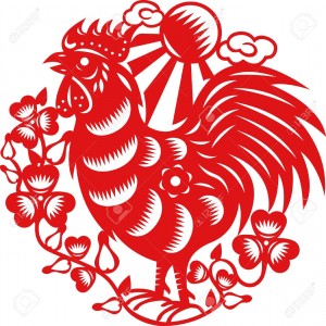 15520311-Chinesisches-Jahr-des-Hahns-von-der-traditionellen-chinesischen-Scherenschnitt-Kunst-gemacht-Lizenzfreie-Bilder